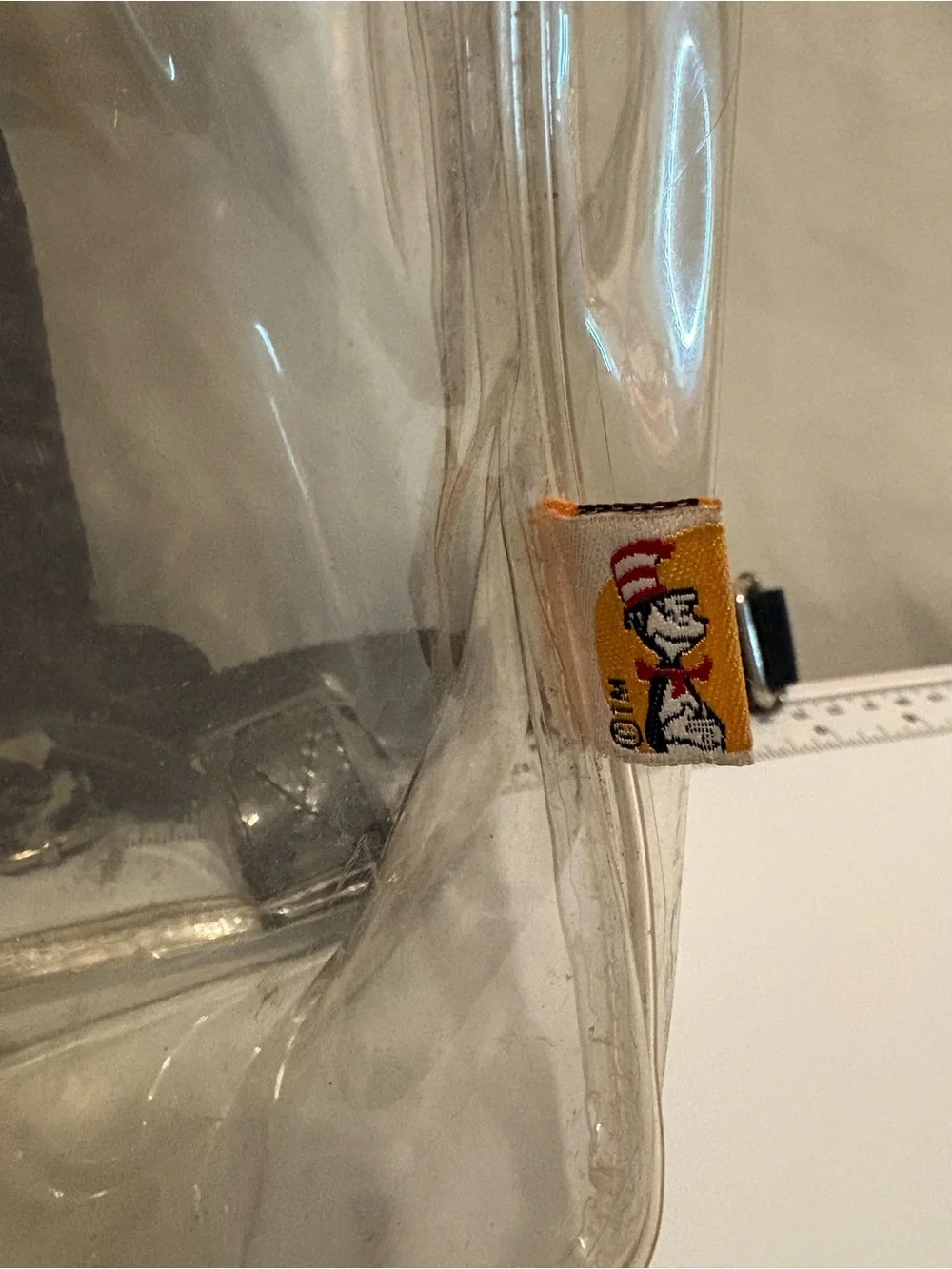 Dr. Seuss Clear Mini Backpack with Yellow Cat in the Hat Tab